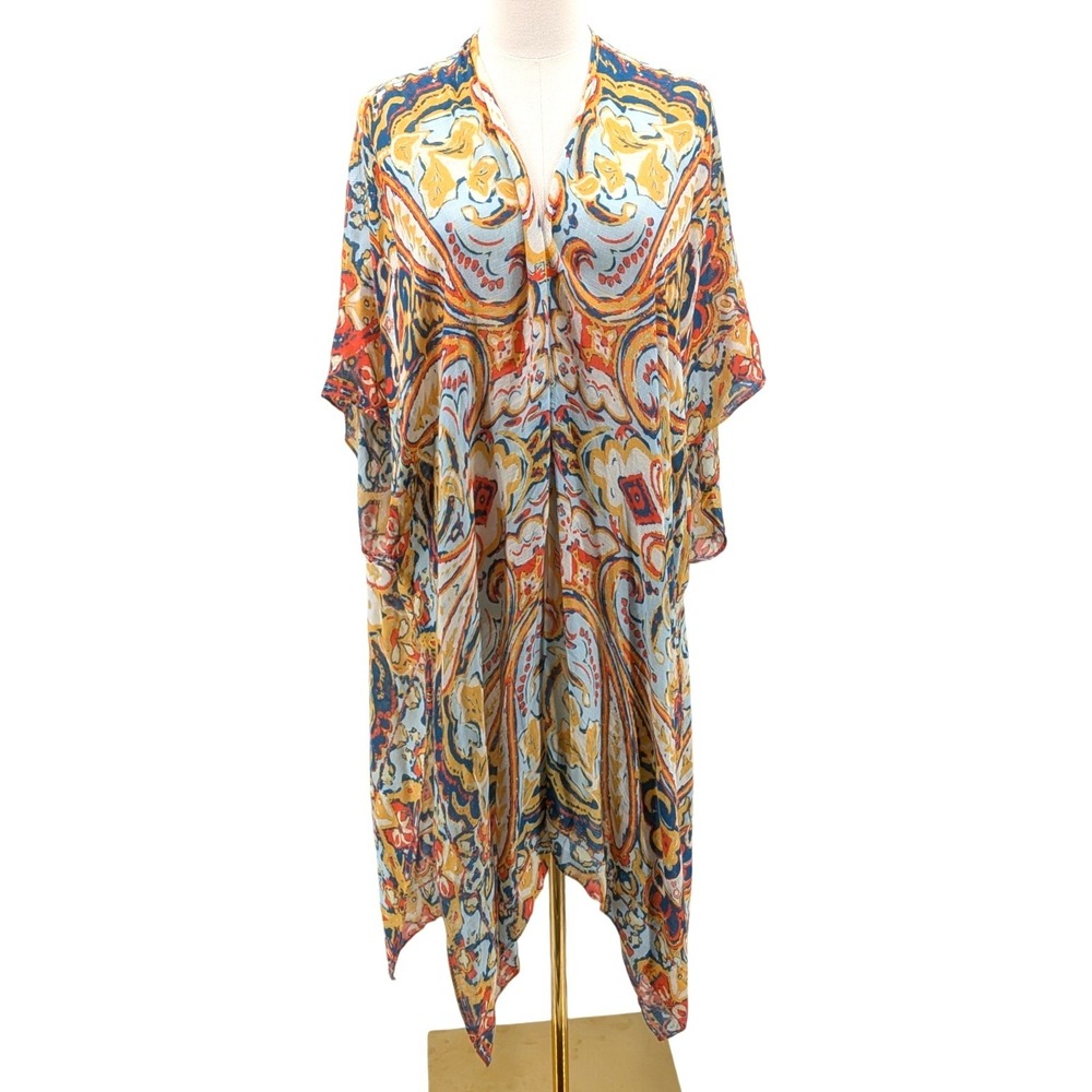 Roffe Viscose Paisley Kimono Duster Open Front Boho Cover Up One Size